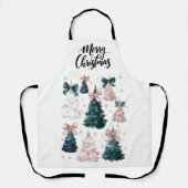 Tablier Watercolor Merry Christmas Trees | Holiday Apron (Recto)