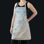 Tablier Watercolor Ocean Beach et Waves<br><div class="desc">Ce design moderne dispose d'une plage paisible et tranquille avec des vagues douces qui lèvent le rivage. Personnalisez-le avec un nom. Parfait pour les amateurs de plage. Portez-le pour la cuisine ou pour l'artisanat. Créé par Simply Farmhouse Press.</div>