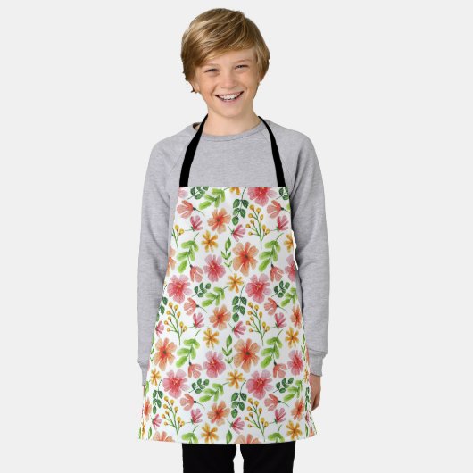 Tablier Watercolor Pink Flowers Pattern-69677 (Porté)