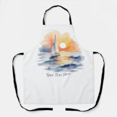 Tablier Watercolor Sailing Sailboat Nautical Sunset Ocean (Recto)