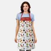 Tablier Watercolor Sashimi Pattern White Red (Porté)