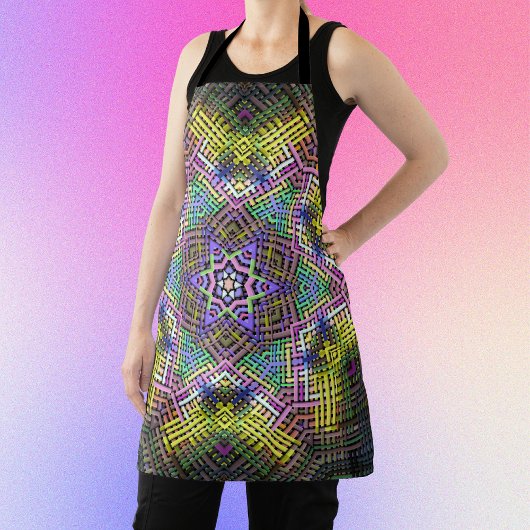 Tablier Weer Mandala jaune rose et vert