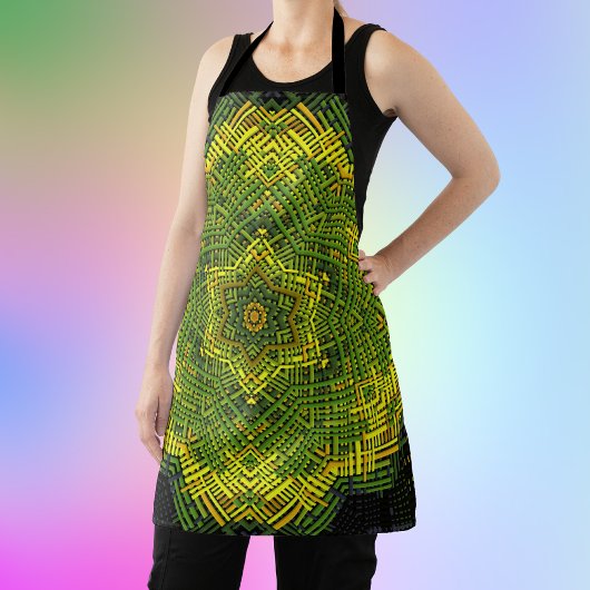 Tablier Weer Mandala vert jaune et noir