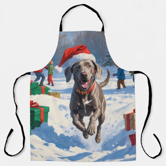 Tablier Weimaraner coule en neige avec le Casquette de Noë (Recto)
