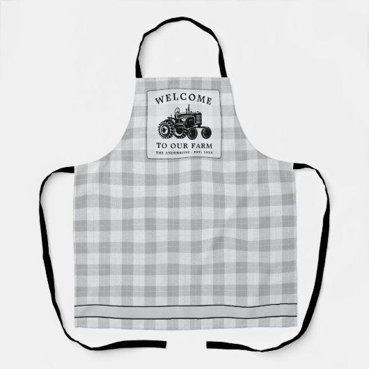Tablier Welcome Family Nom Farm Tractor White Plaid (Recto)