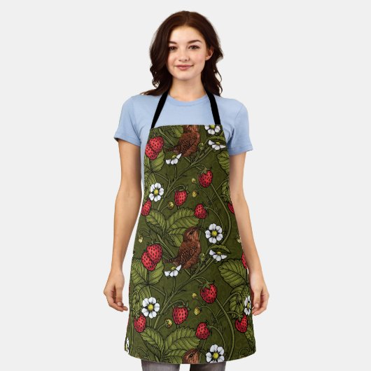 Tablier Wens et fraises sur vert foncé (Porté)