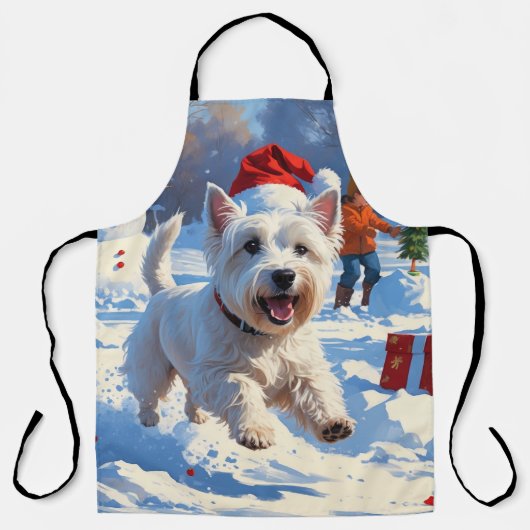 Tablier Westie coule en neige avec le Casquette de Noël (Recto)