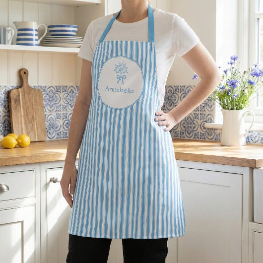 Tablier Whimsical Blue White Stripe Preppy