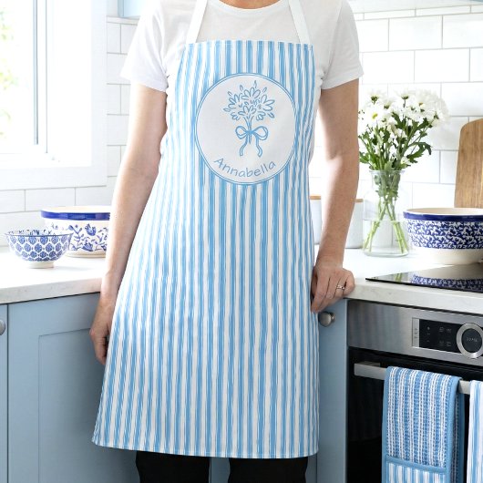 Tablier Whimsical Blue White Stripe Preppy Monogram