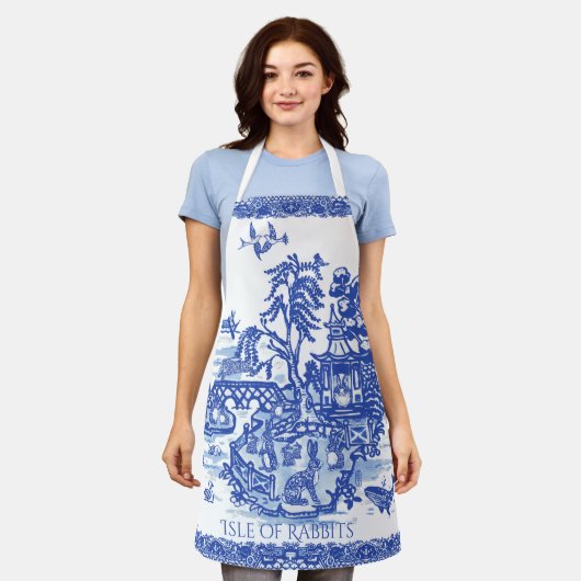 Tablier Whimsical Blue Willow Isle of Rabbits Animal Fun (Porté)