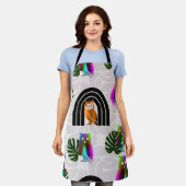 Tablier Whimsical Boho Owl & Tropical Monstera Leaf (Porté)