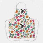 Tablier Whimsical Cats and Retro Floral Pattern (Recto)