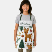 Tablier Whimsical Christmas Deer | Custom Name Kids Apron (Insitu)