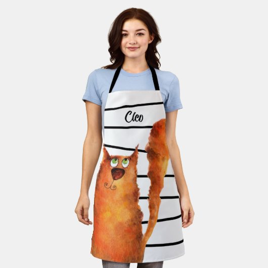 Tablier Whimsical Curious Chat sur les rayures Motif (Porté)