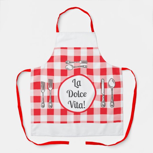 Tablier Whimsical Cutlery Dolce Vita Red Check Unisex (Recto)