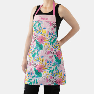 Tablier Whimsical Fun Tropical Flowns et papillons