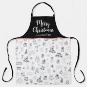 Tablier Whimsical Hand Drawn Doodle Christmas Pink Black (Recto)