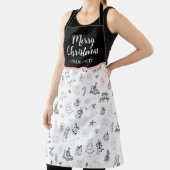 Tablier Whimsical Hand Drawn Doodle Christmas Pink Black (Insitu)