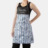 Tablier Whimsical Italian Food Illustration Blue Stripes (Insitu)
