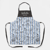 Tablier Whimsical Italian Food Illustration Blue Stripes (Recto)