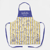 Tablier Whimsical Italian Food Illustration Yellow Stripes (Recto)