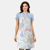 Tablier Whimsical Pastel Cats and Peonies Floral Apron (Porté)
