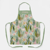 Tablier Whimsical Sage Green Floral Personalized Apron (Recto)