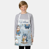 Tablier Whimsical Skating Penguins Kids Apron | Custom Nam (Porté)