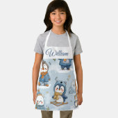 Tablier Whimsical Skating Penguins Kids Apron | Custom Nam (Insitu)
