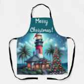 Tablier Whimsical Tropical Christmas Lighthouse Turquoise (Recto)