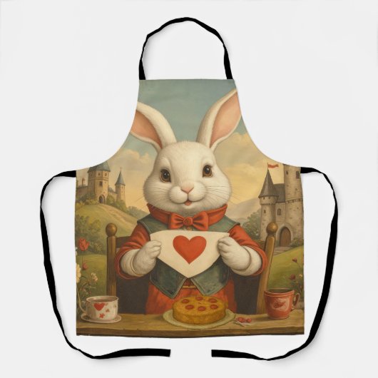 Tablier Whimsical White Rabbit Hearts Enchanted Wonderland (Recto)
