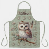 Tablier Whimsical Woodland Owl Botanical Illustration (Recto)
