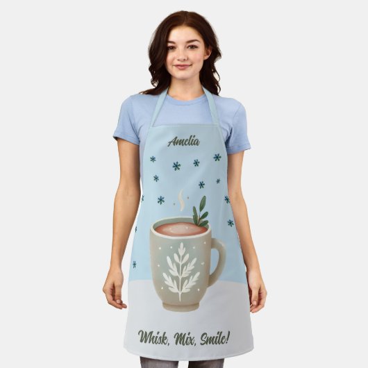 Tablier Whisk, Mix, Smile Cute Cocoa Cup Name Christmas (Porté)