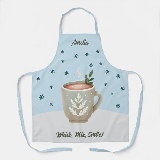 Tablier Whisk, Mix, Smile Cute Cocoa Cup Name Christmas (Recto)