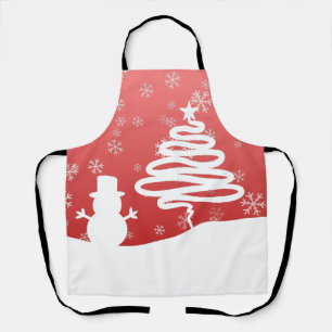 Tablier White Christmas Winter Wonderland Snowman Tree