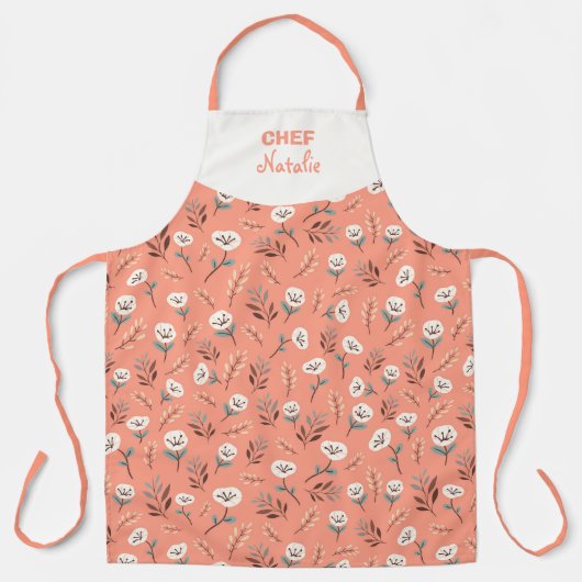 Tablier White Poppies Custom Name Apron (Recto)
