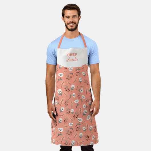 Tablier White Poppies Custom Name Apron (Porté)