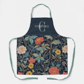 Tablier William Morris Bleu Sarcelle Floral Monogramme (Recto)