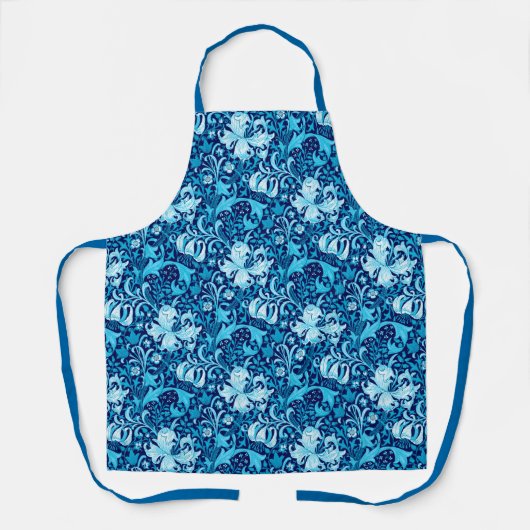 Tablier William Morris Iris et Lily, Indigo Blue & White (Recto)