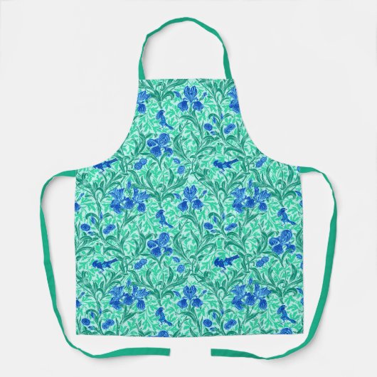 Tablier William Morris Irises, Bleu de Cobalt, Aqua et Tur (Recto)