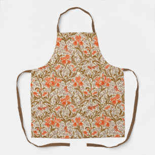 Tablier William Morris Irises, Coral Orange, Brown & Beige