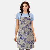 Tablier William Morris Wallflower bleu damas floral (Porté)