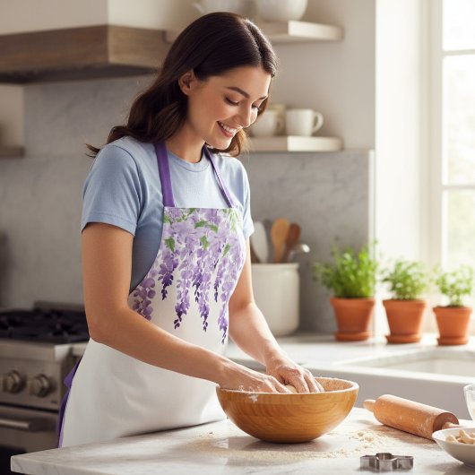 Tablier Wisteria Floral Nom Personnalisé Aquarelle