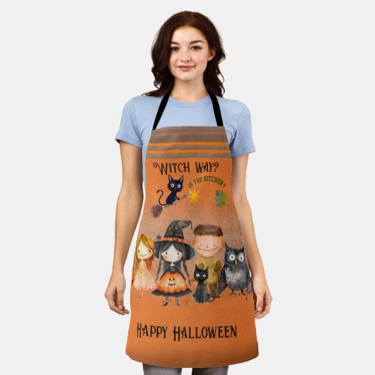 Tablier Witch Way Halloween Orange (Porté)