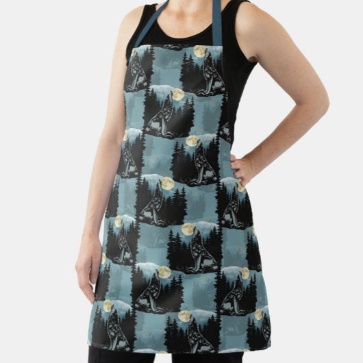 Tablier Wolf Howling À Moon Design Motif