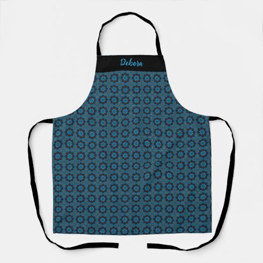 Tablier Women's Custom Name Blue Geometric Pattern Apron (Recto)