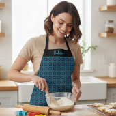 Tablier Women's Custom Name Blue Geometric Pattern Apron