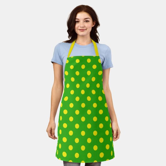 Tablier Yellow On Green Polka Dots Pattern Design  (Porté)