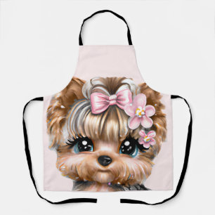 Tablier Yorkie mignonne avec une corse rose