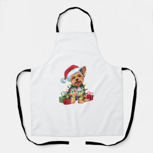 Tablier Yorkie Xmas éclairage Santa Hat Yorkie Chien Chris